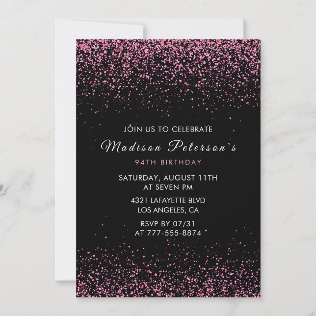 Invitación Cumpleaños 94 Glam Elegante Brillo Rosa (Anverso)