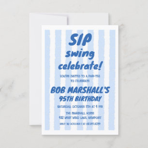 Invitación Cumpleaños 95 Golf Tipografía Negrita Azul Rayas