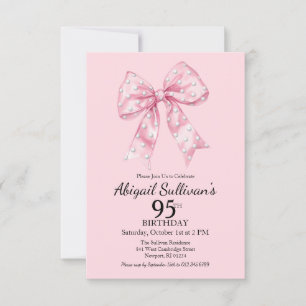 Invitación Cumpleaños 95 lazo rosa con lunares de pelota de g