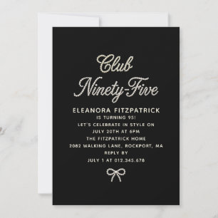 Invitación Cumpleaños 95 negro blanco perla script lazo