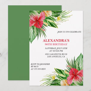 Invitación Cumpleaños 96 con tema hawaiano Flor Hibisco