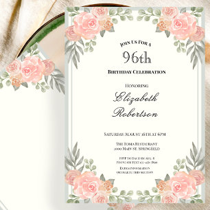 Invitación Cumpleaños 96 de Flor de Melocotón y Salvia Verde