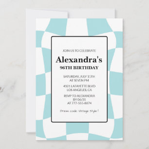 Invitación Cumpleaños 96 Retro Cuadros Azules