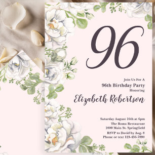 Invitación cumpleaños 96 Rosado Floral Peonías
