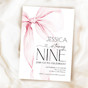 Invitación Cumpleaños 9 de Coquette con Lazo Rosa