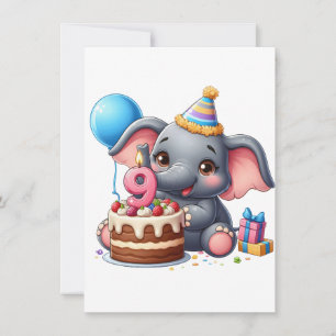Invitación Cumpleaños 9 de elefante lindo