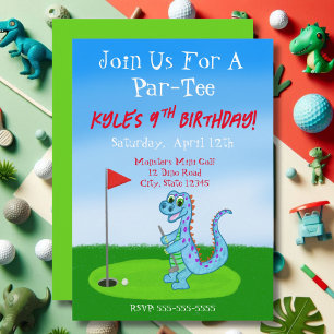 Invitación Cumpleaños 9 Temático de Golf de Dinosaurio Adorab