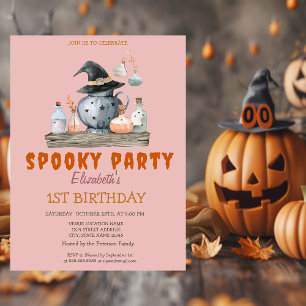 Invitación Cumpleaños a Rayas Fiesta de Halloween de Calabaza