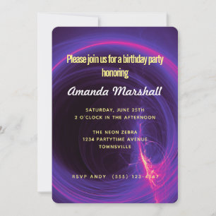 Invitación Cumpleaños abstracto circular rosa y púrpura
