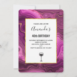 Invitación Cumpleaños abstracto de amatista y oro con ágata p