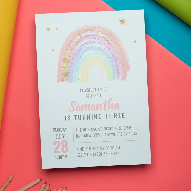Invitación Cumpleaños abstracto de arcoíris para niña de cual (Subido por el creador)