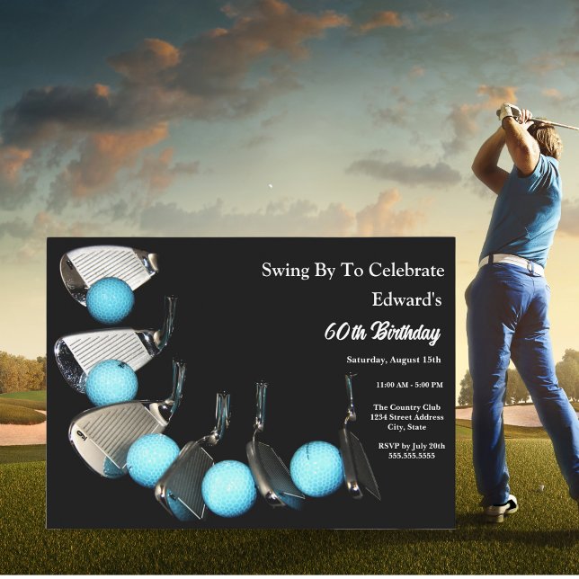 Invitación Cumpleaños abstracto de palos y pelotas de golf  (Subido por el creador)