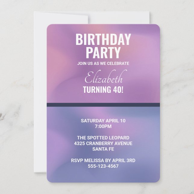 Invitación Cumpleaños abstracto moderno de remolino de púrpur (Anverso)