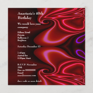 Invitación Cumpleaños Abstracto Seda Falsa Rojo Pú