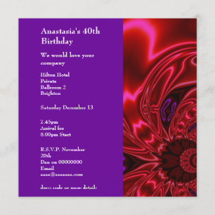 Invitación Cumpleaños Abstracto Seda Falsa Rojo Pu