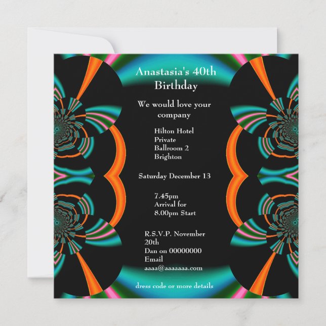 Invitación Cumpleaños Abstracto Verde Álbumes (Anverso)