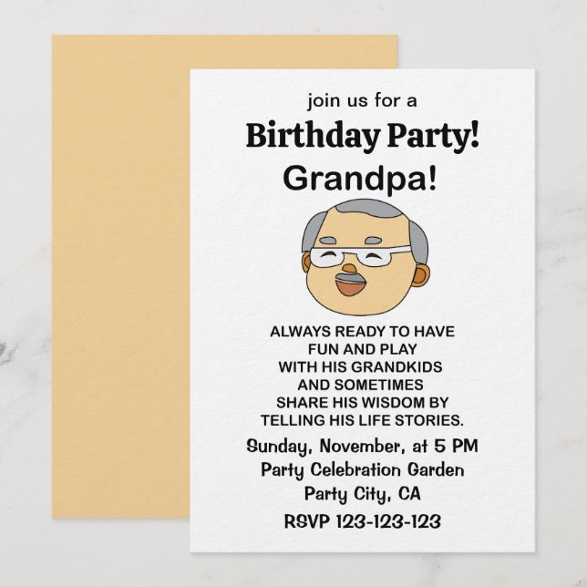 Invitación Cumpleaños Abuelo Abuelo Cita (Anverso / Reverso)