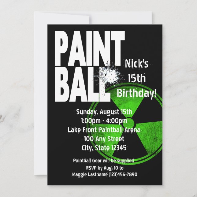 Invitación Cumpleaños activo de la radio Paintball (Anverso)