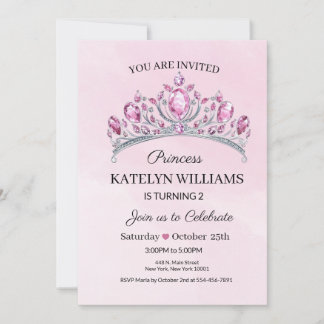 Invitación Cumpleaños acuarela de la Princesa Rosa