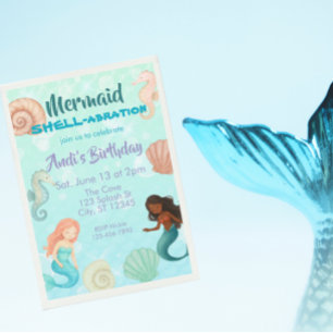 Invitación Cumpleaños acuarela de sirena, Celebración de conc