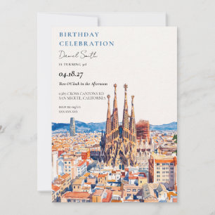 Invitación Cumpleaños Acuarela del Horizonte de Barcelona