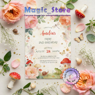 Invitación Cumpleaños Acuarela Jardín de Hadas Caprichoso Lin