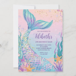 Invitación Cumpleaños Acuarela Sirena