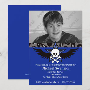 Invitación Cumpleaños adolescente azul y negro