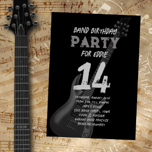 Invitación Cumpleaños adolescente con banda de guitarra negra