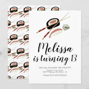 Invitación Cumpleaños adolescente de salmón de rollo de sushi