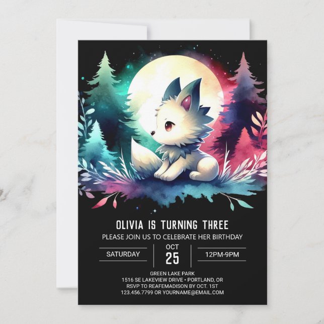 Invitación Cumpleaños Adorable Boho Wolf (Anverso)