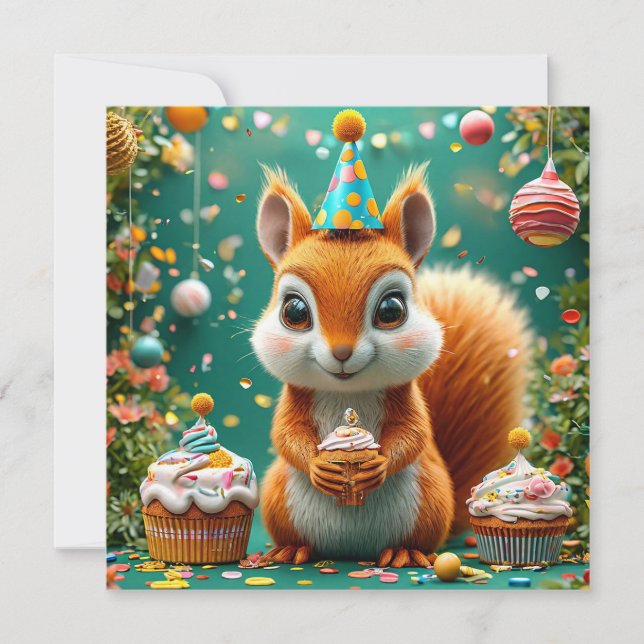 Invitación Cumpleaños adorable de la ardilla (Anverso)
