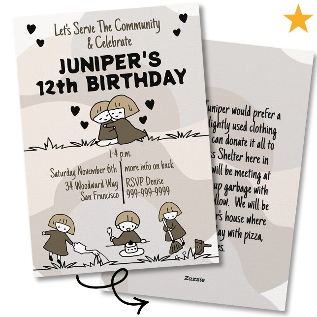 Invitación Cumpleaños adorable de preadolescente con servicio (Subido por el creador)