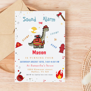 Invitación Cumpleaños Adorable del bombero Dino