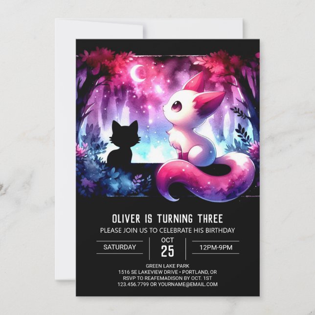Invitación Cumpleaños Adorable del Gato Boho (Anverso)