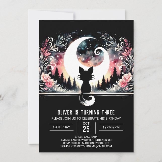 Invitación Cumpleaños Adorable Moderno para Gatos (Anverso)