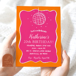 Invitación Cumpleaños adulto Bola de Disco Ilustrada Naranja
