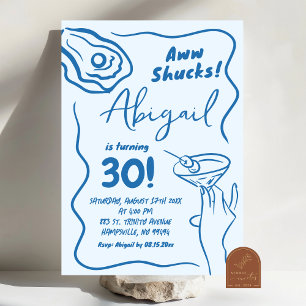 Invitación Cumpleaños adulto cóctel de ostras azules dibujada