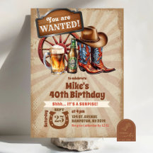 Cumpleaños adulto de cervezas botas vaquero retro