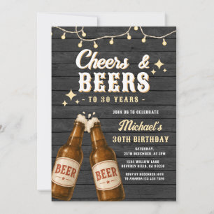 Invitación Cumpleaños adulto de Cheers y cervezas de madera r