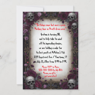 Invitación Cumpleaños adulto de cinco calaveras y flores