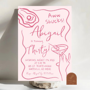 Invitación Cumpleaños adulto de cóctel de ostra rosa dibujado