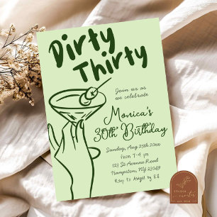 Invitación Cumpleaños adulto de Martini sucio treinta a mano