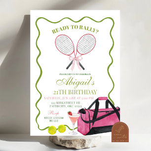 Invitación Cumpleaños adulto de tenis, rally y margaritas