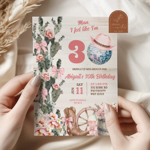 Invitación Cumpleaños adulto de vaquera disco de madera rústi