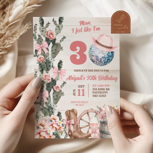 Invitación Cumpleaños adulto de vaquera disco de madera rústi (Subido por el creador)