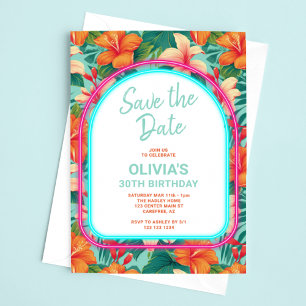Invitación Cumpleaños adulto neón eléctrico tropical