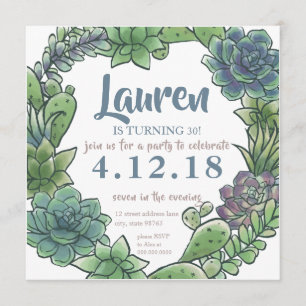 Invitación Cumpleaños adulto suculento cualquier edad que da