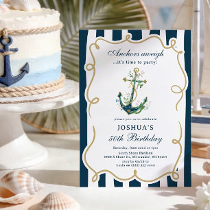 Invitación Cumpleaños adulto tema Ancla Náutica