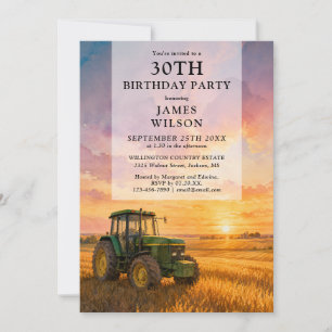 Invitación Cumpleaños adulto tractor granjero acuarela